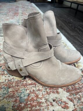 UGG Taupe Suede Ankle Boots with Wrap Harness